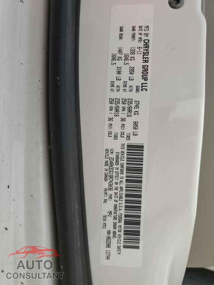 DODGE CARAVAN 2011 - 2D4RN3DG1BR743036