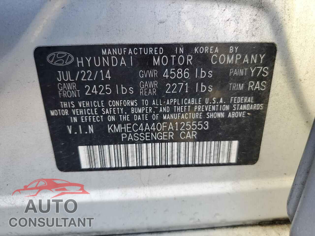 HYUNDAI SONATA 2015 - KMHEC4A40FA125553