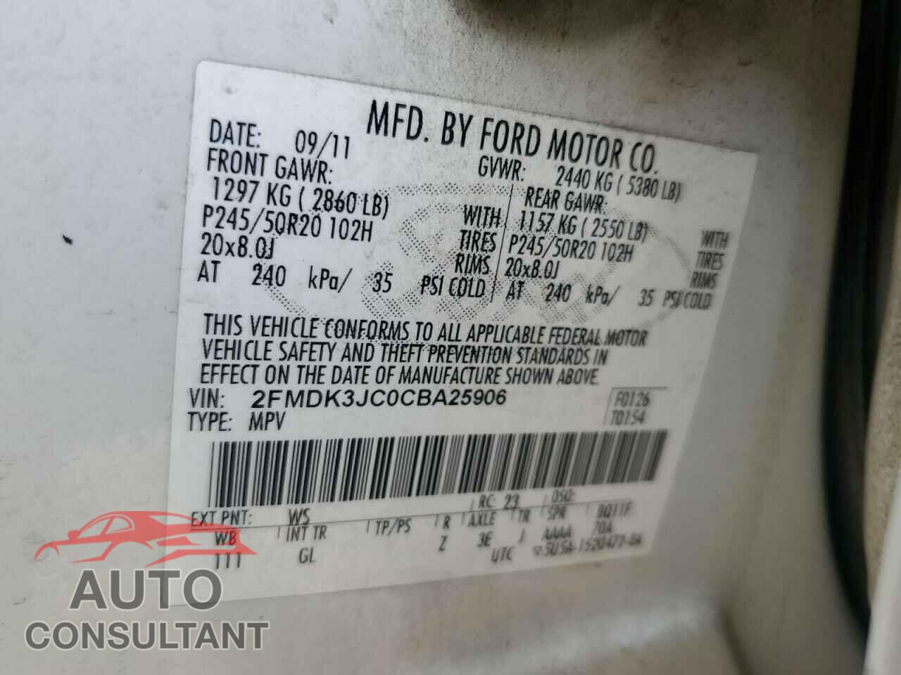 FORD EDGE 2012 - 2FMDK3JC0CBA25906