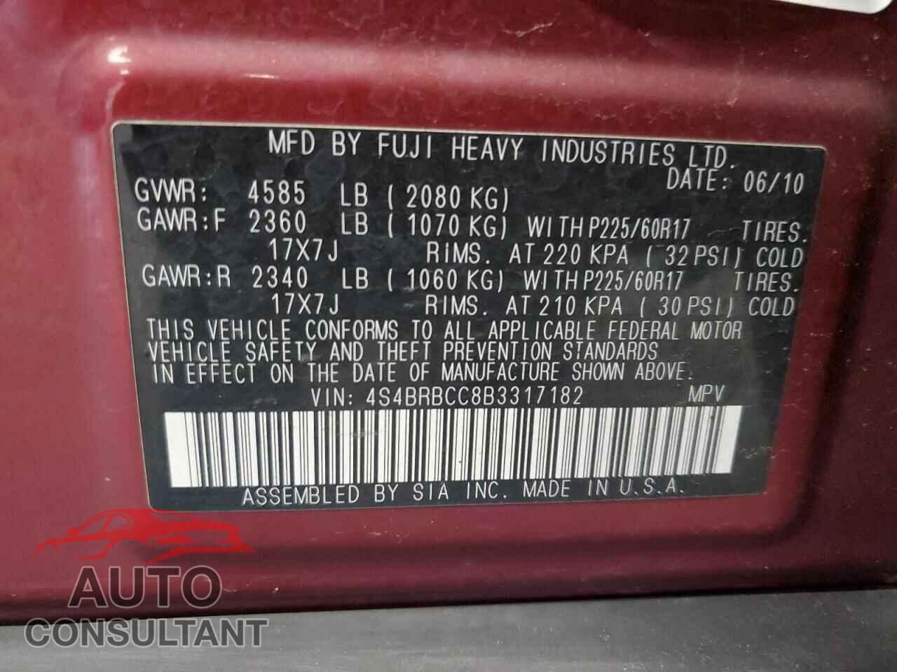 SUBARU OUTBACK 2011 - 4S4BRBCC8B3317182