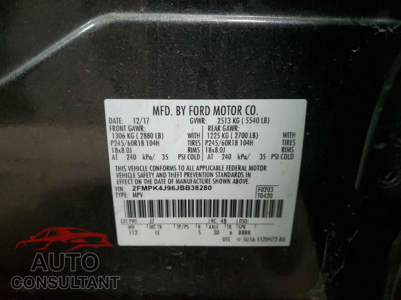 FORD EDGE 2018 - 2FMPK4J96JBB38280