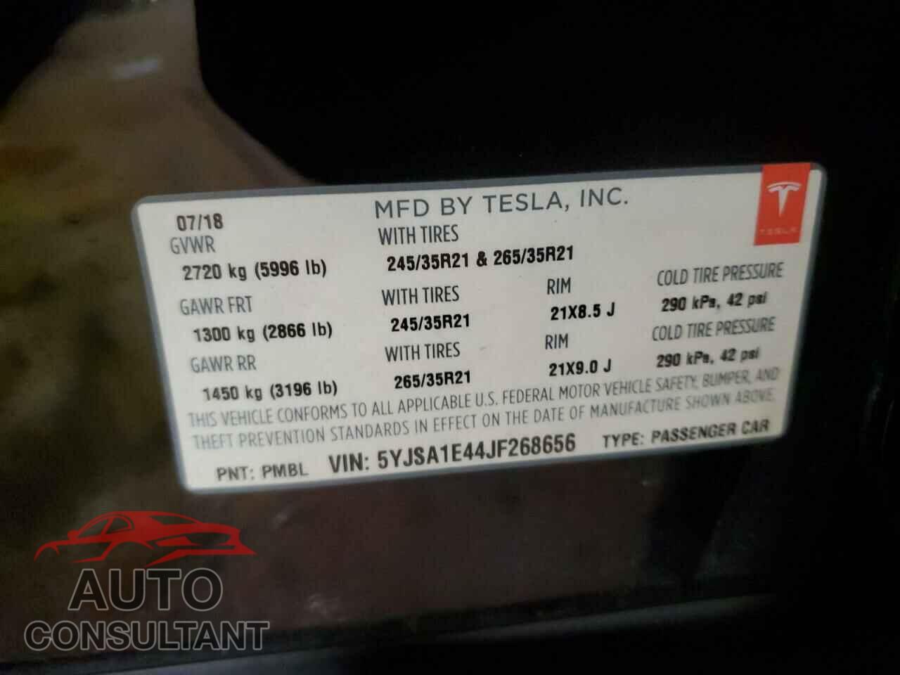 TESLA MODEL S 2018 - 5YJSA1E44JF268656