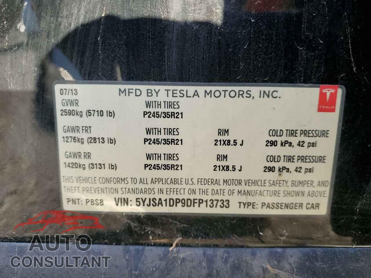TESLA MODEL S 2013 - 5YJSA1DP9DFP13733