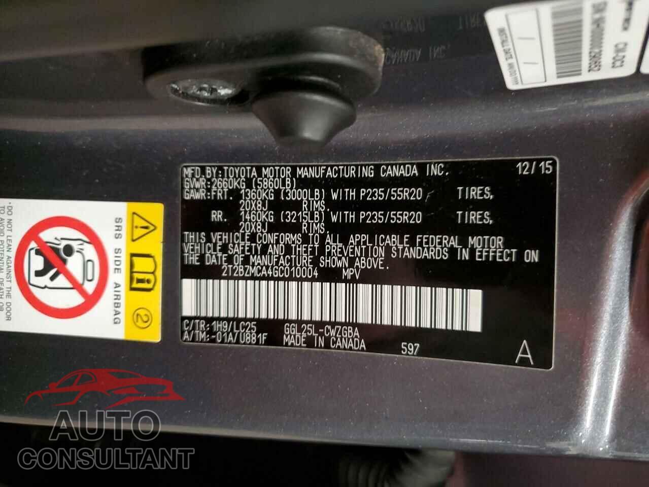 LEXUS RX350 2016 - 2T2BZMCA4GC010004