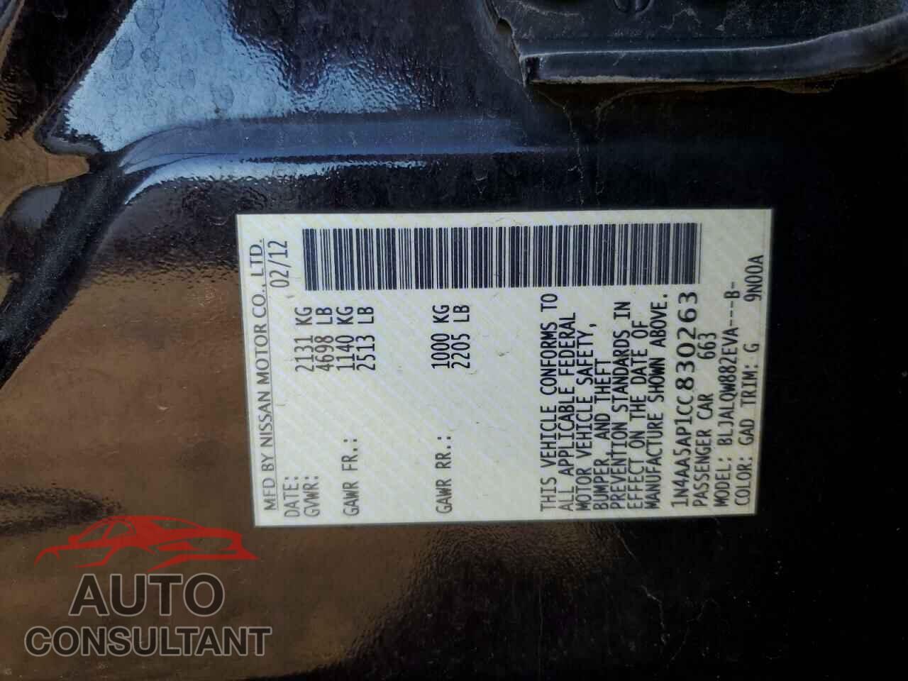 NISSAN MAXIMA 2012 - 1N4AA5AP1CC830263