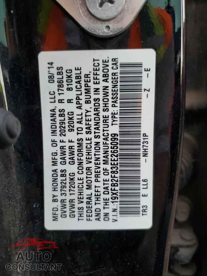 HONDA CIVIC 2014 - 19XFB2F83EE265099