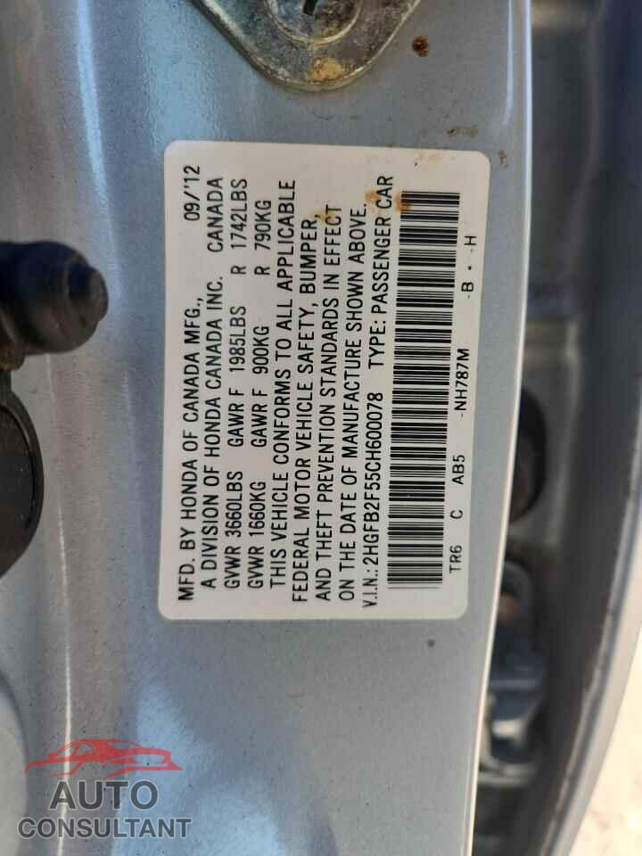 HONDA CIVIC 2012 - 2HGFB2F55CH600078