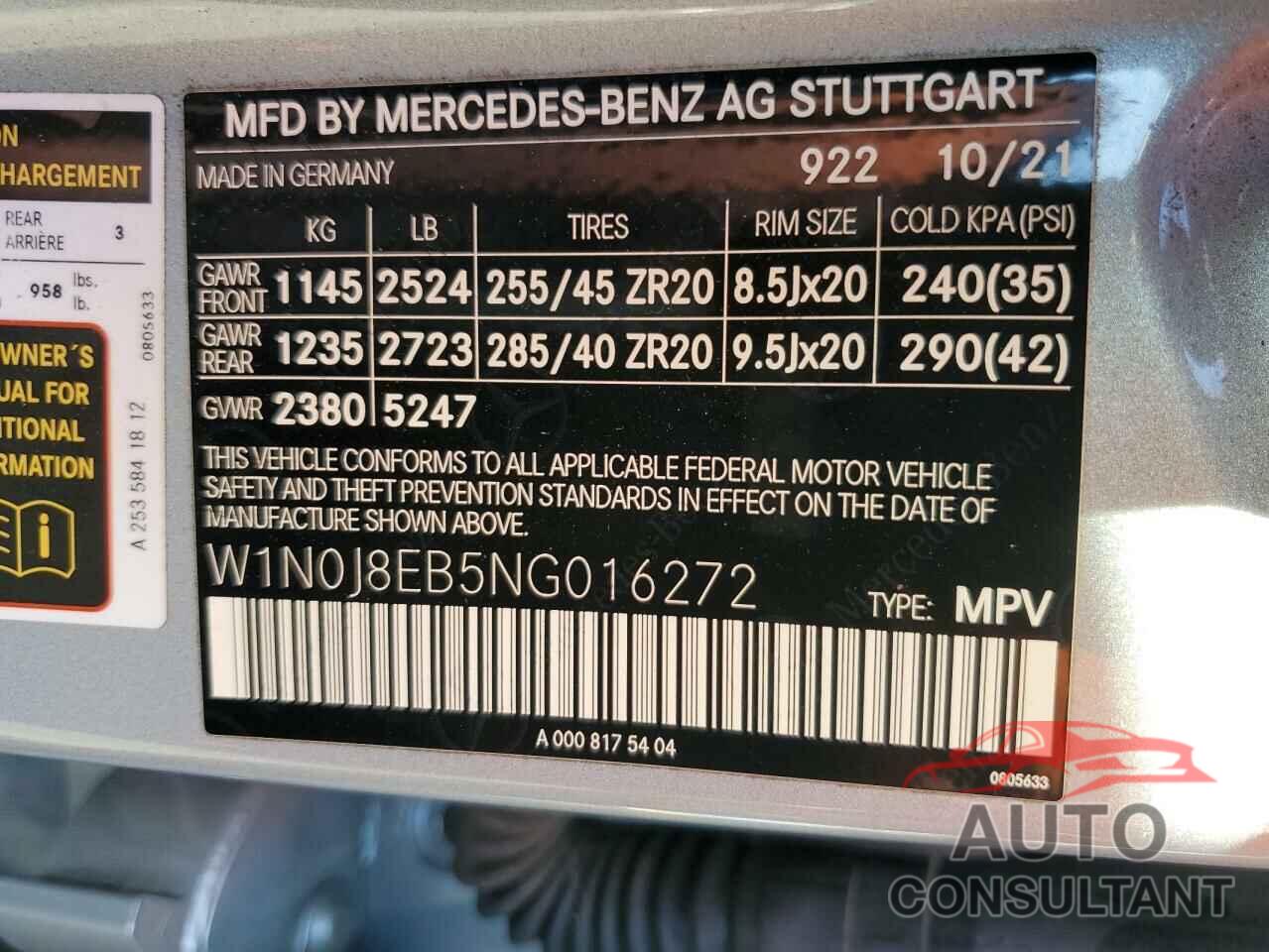 MERCEDES-BENZ GLC-CLASS 2022 - W1N0J8EB5NG016272