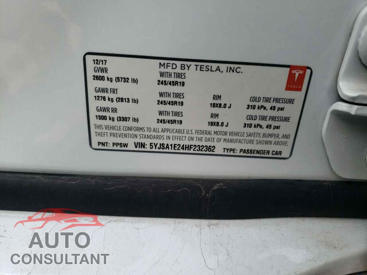 TESLA MODEL S 2017 - 5YJSA1E24HF232362