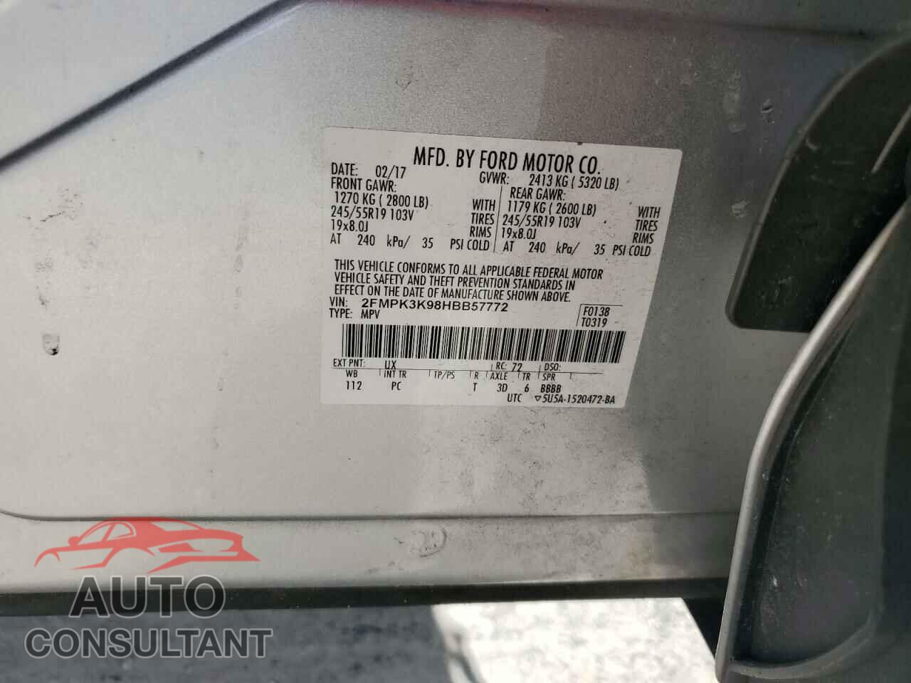 FORD EDGE 2017 - 2FMPK3K98HBB57772