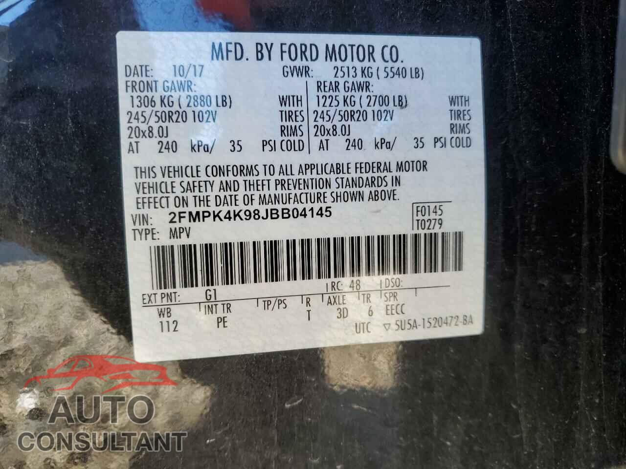 FORD EDGE 2018 - 2FMPK4K98JBB04145