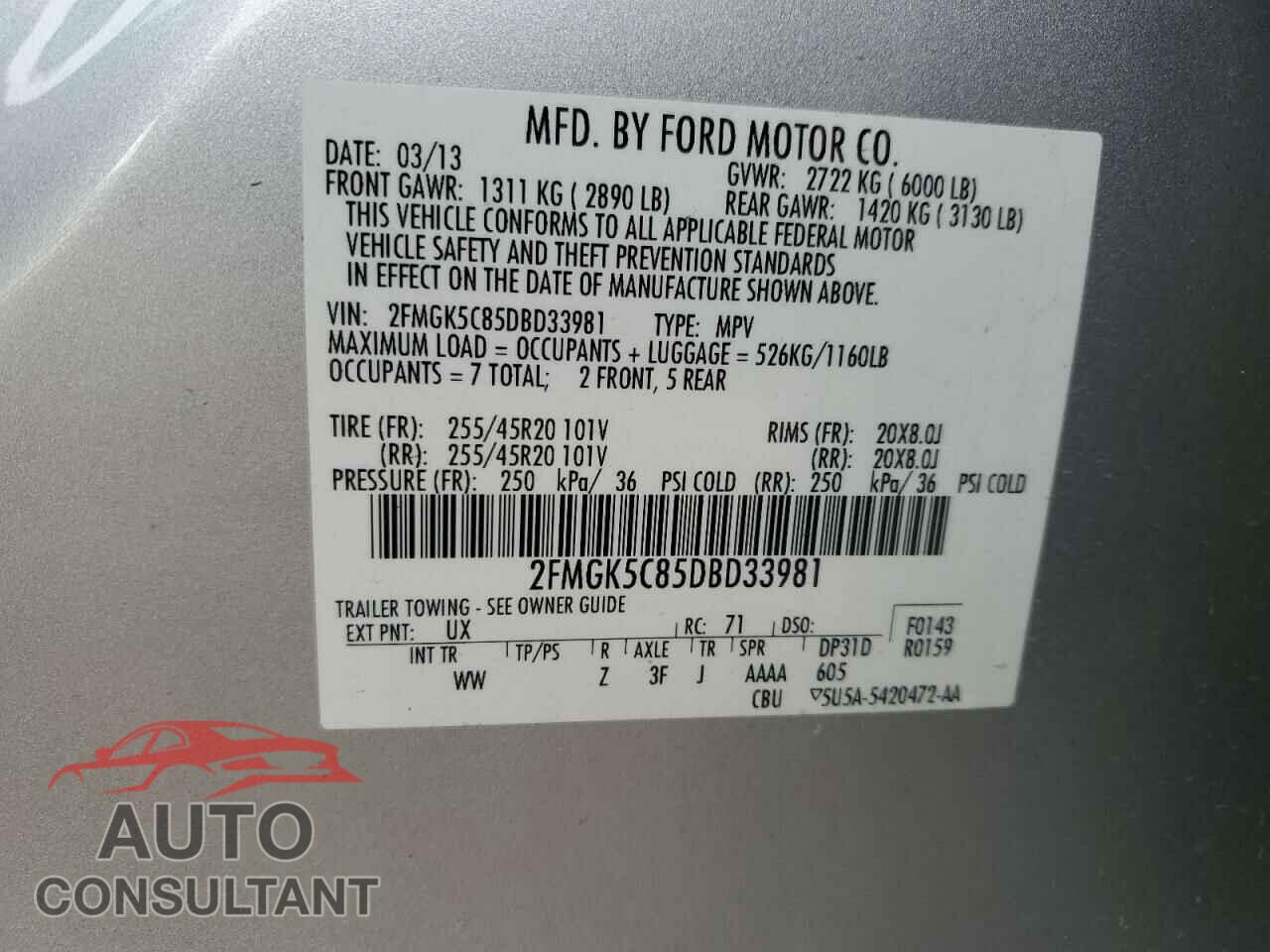 FORD FLEX 2013 - 2FMGK5C85DBD33981