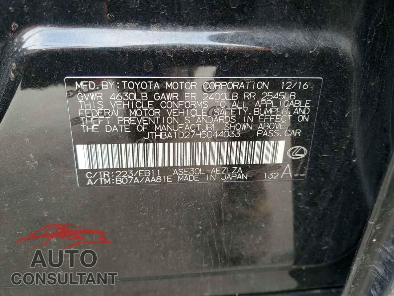 LEXUS IS 2017 - JTHBA1D27H5044033