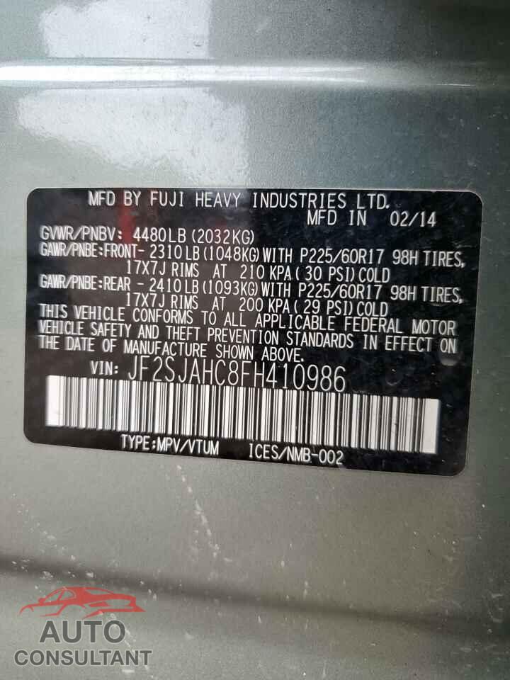SUBARU FORESTER 2015 - JF2SJAHC8FH410986