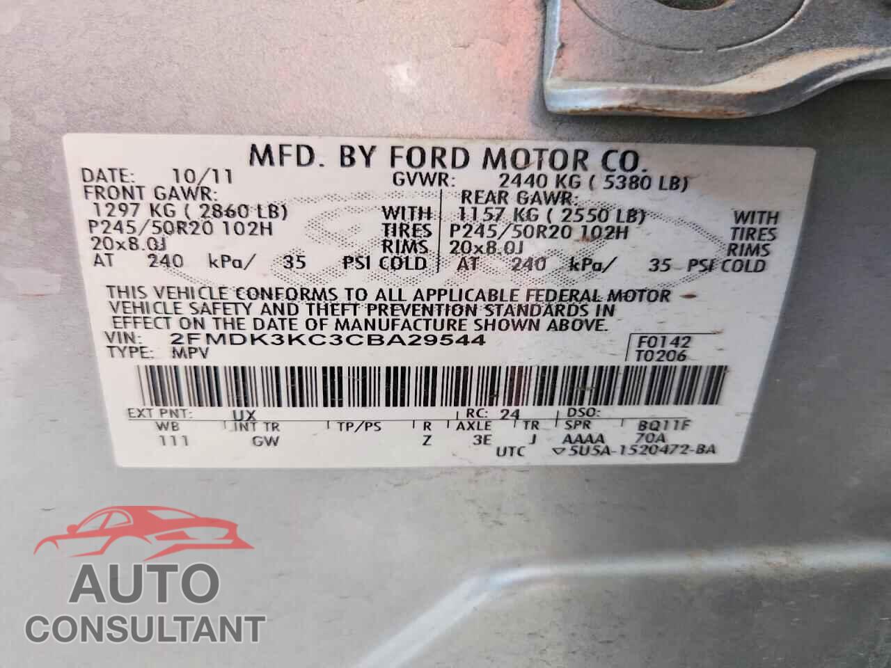 FORD EDGE 2012 - 2FMDK3KC3CBA29544