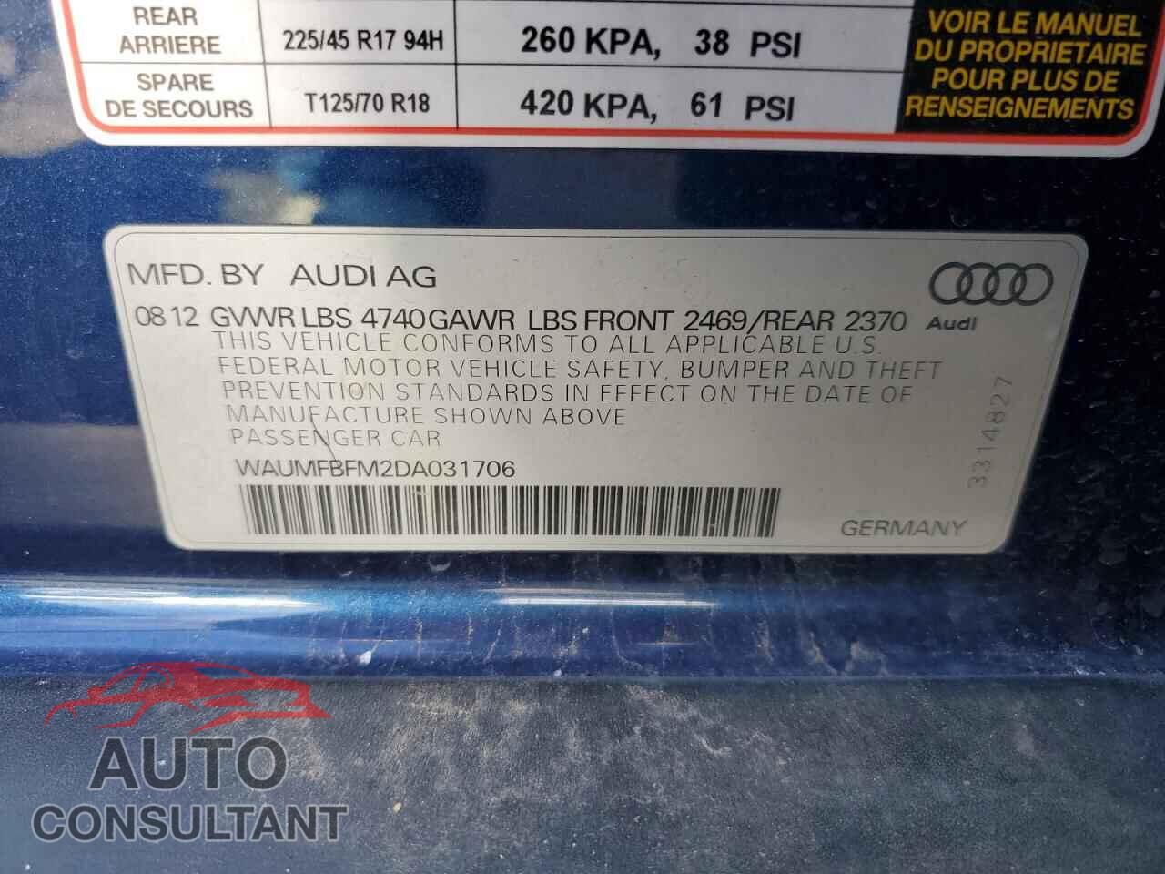 AUDI A3 2013 - WAUMFBFM2DA031706