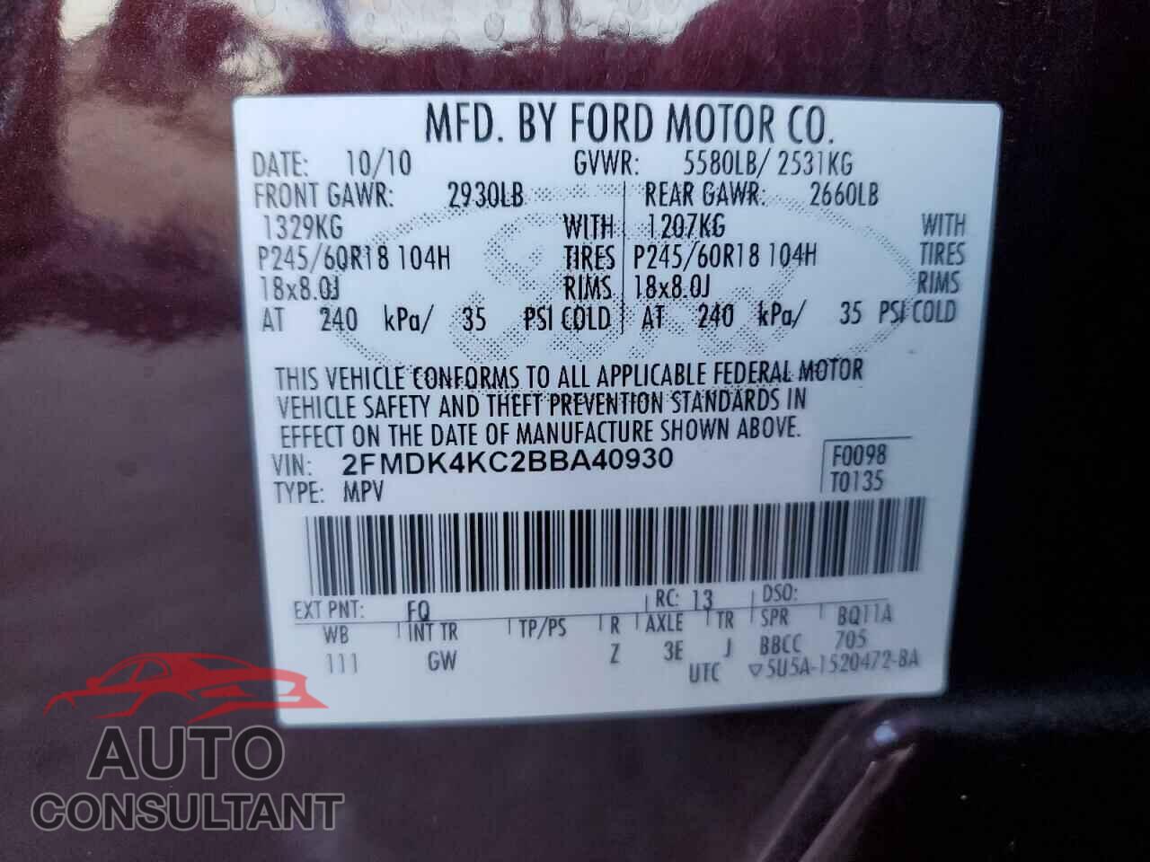 FORD EDGE 2011 - 2FMDK4KC2BBA40930