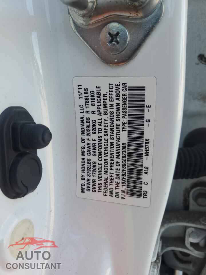 HONDA CIVIC 2012 - 19XFB2F89CE023088