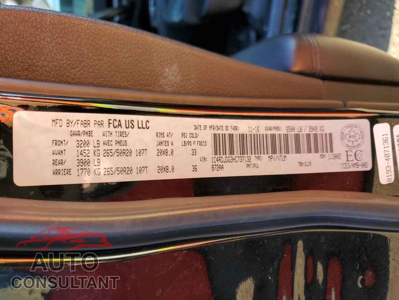 DODGE DURANGO 2017 - 1C4RDJDG3HC737132