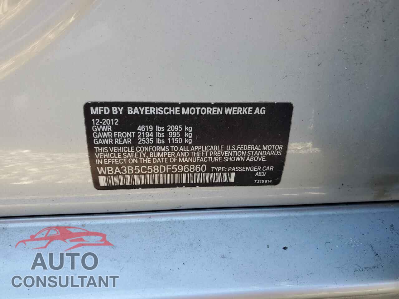 BMW 3 SERIES 2013 - WBA3B5C58DF596860