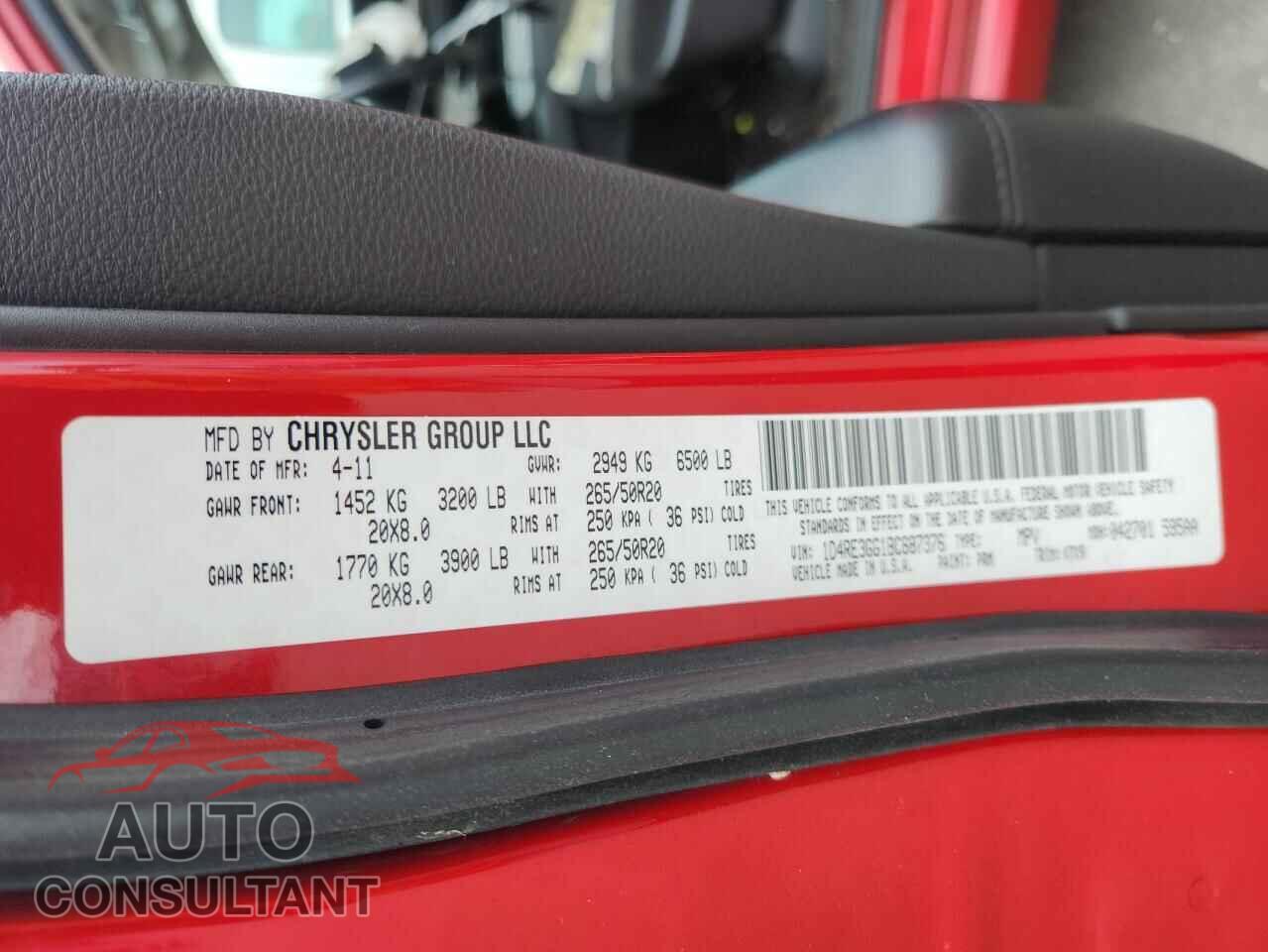 DODGE DURANGO 2011 - 1D4RE3GG1BC687376