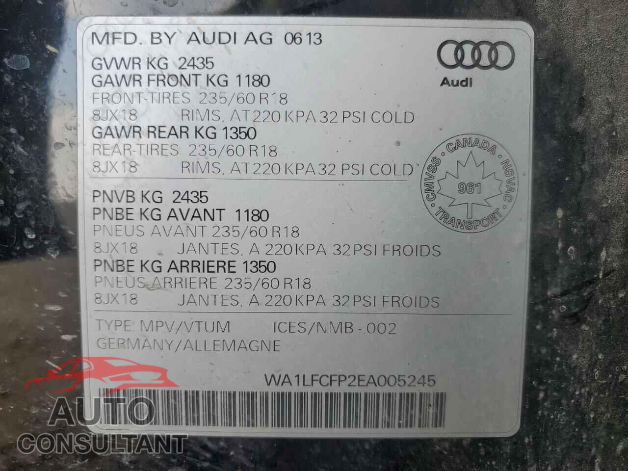 AUDI Q5 2014 - WA1LFCFP2EA005245