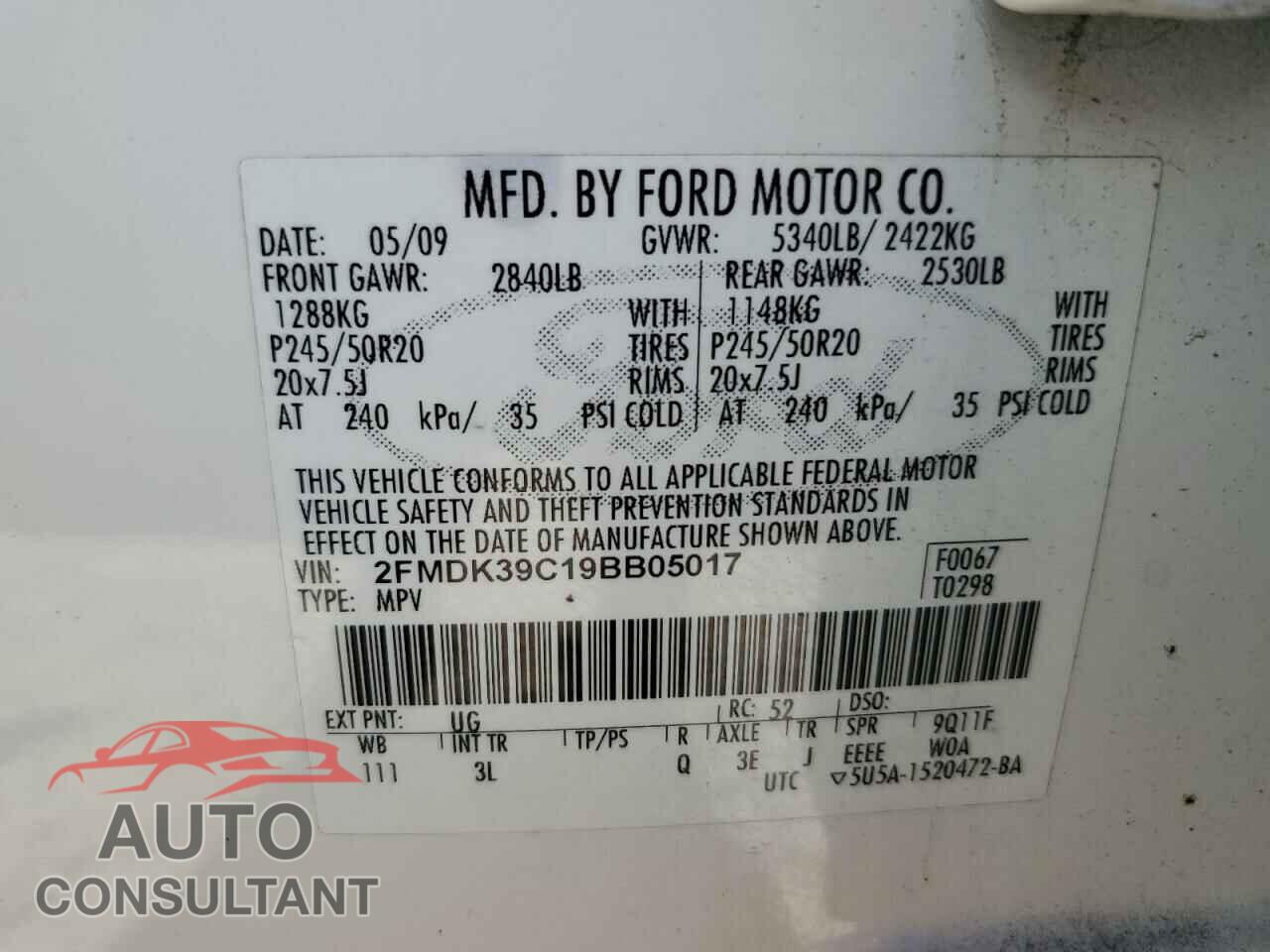 FORD EDGE 2009 - 2FMDK39C19BB05017