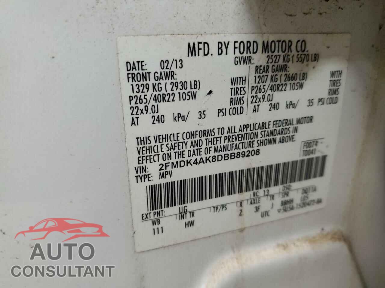 FORD EDGE 2013 - 2FMDK4AK8DBB89208