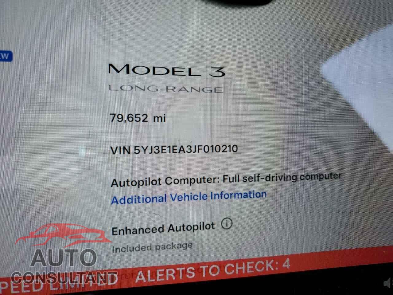 TESLA MODEL 3 2018 - 5YJ3E1EA3JF010210