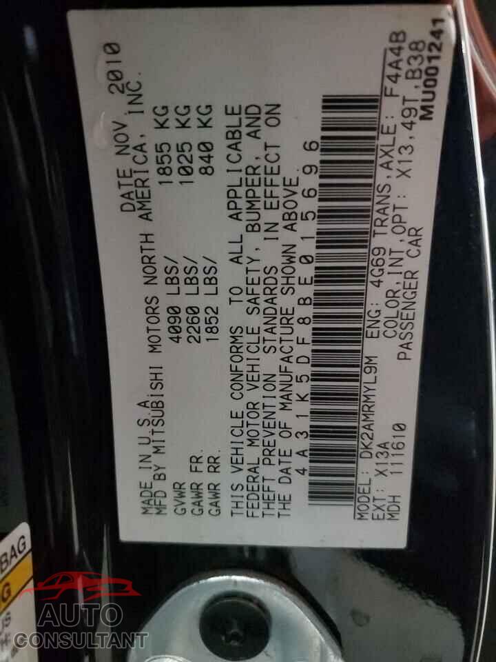 MITSUBISHI ECLIPSE 2011 - 4A31K5DF8BE015696