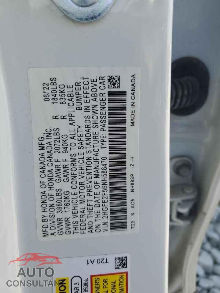 HONDA CIVIC 2022 - 2HGFE2F56NH588470