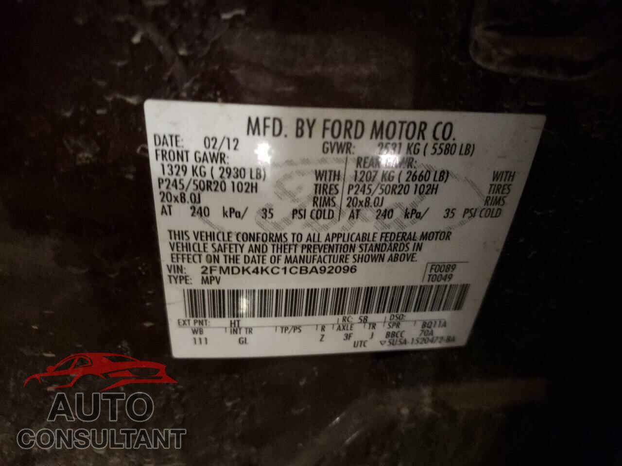 FORD EDGE 2012 - 2FMDK4KC1CBA92096