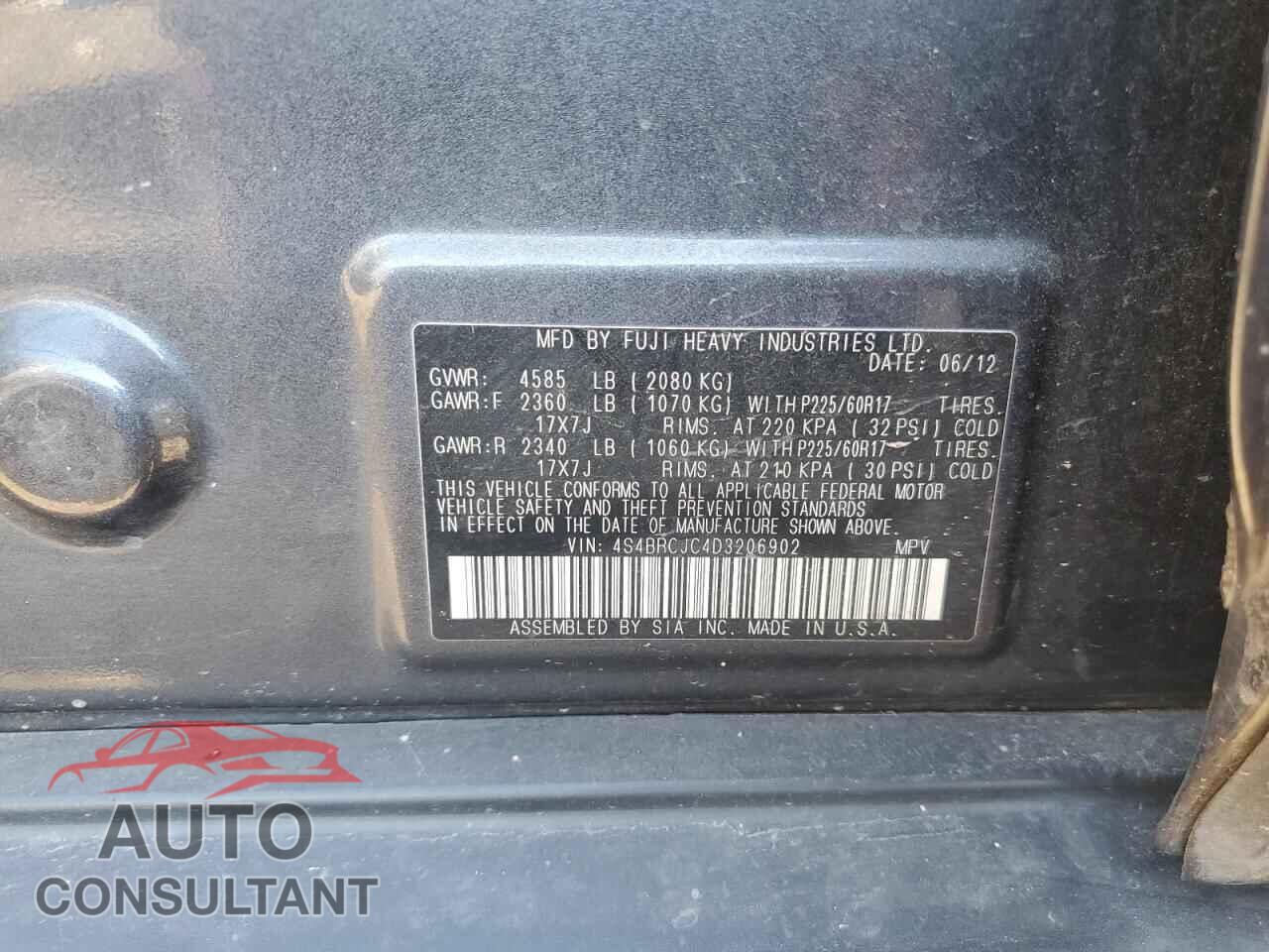 SUBARU OUTBACK 2013 - 4S4BRCJC4D3206902