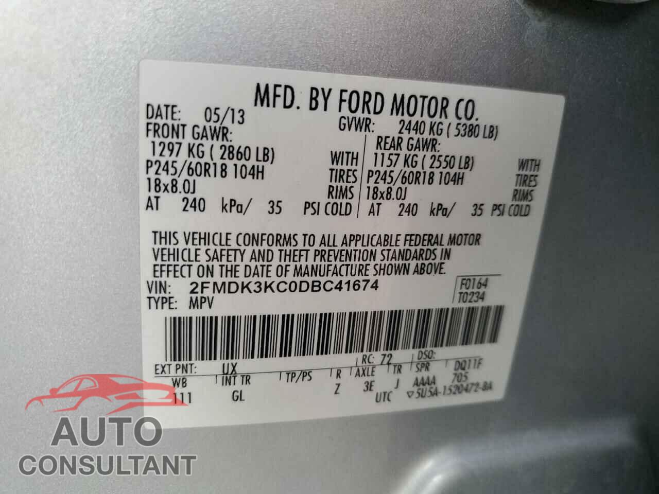FORD EDGE 2013 - 2FMDK3KC0DBC41674