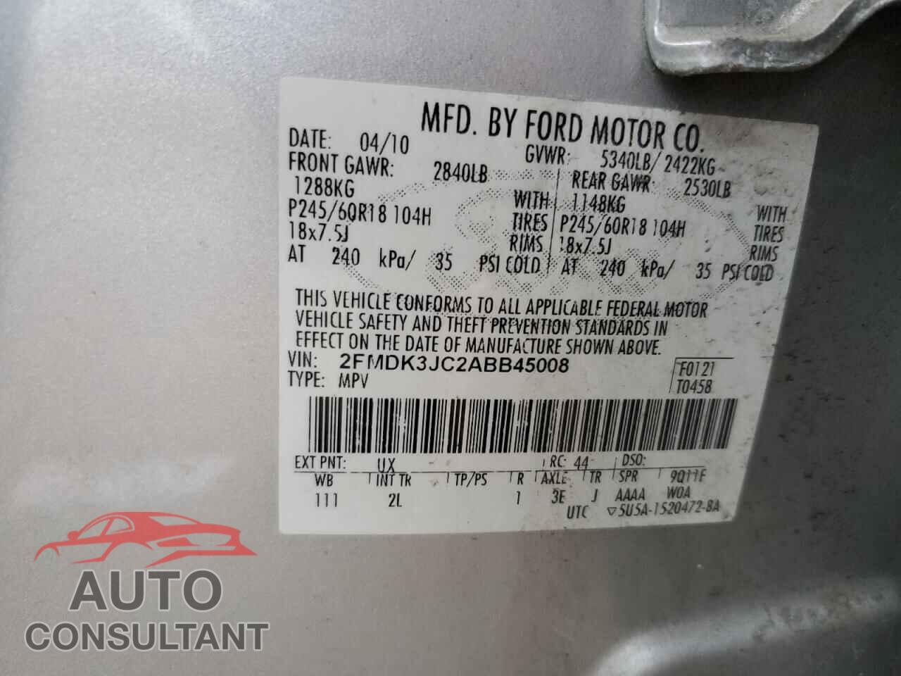 FORD EDGE 2010 - 2FMDK3JC2ABB45008