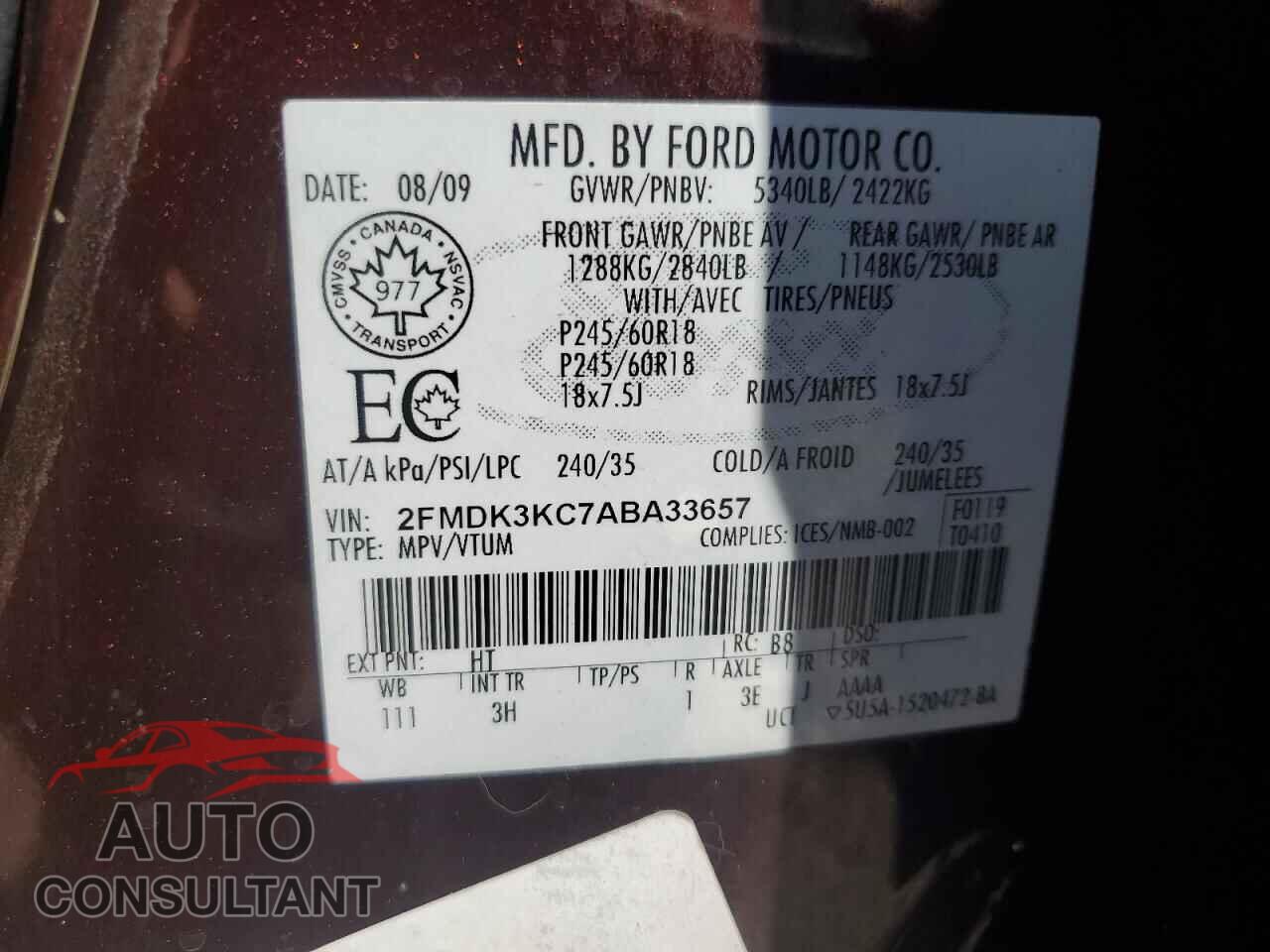 FORD EDGE 2010 - 2FMDK3KC7ABA33657