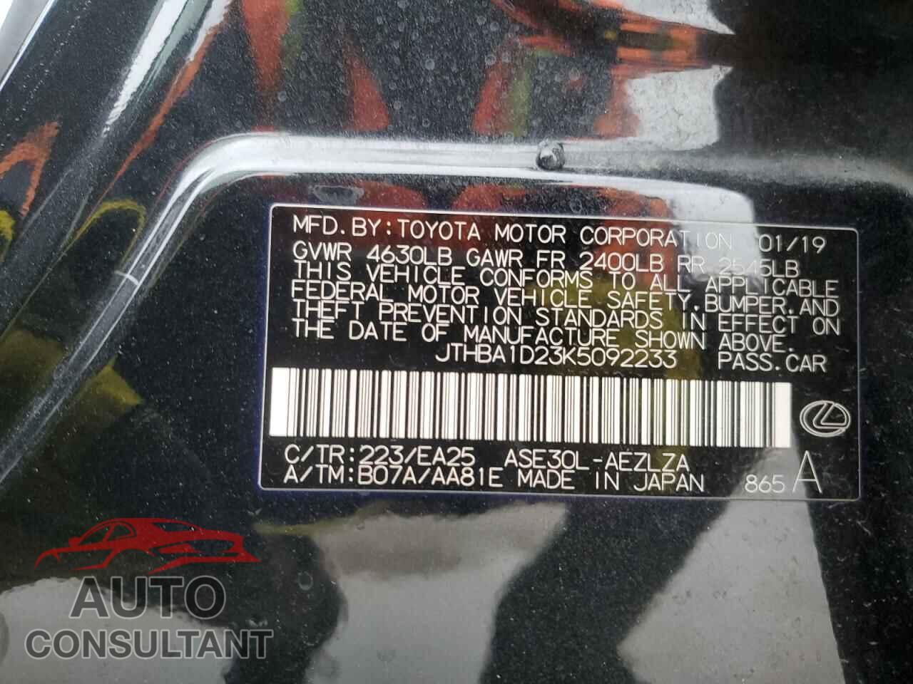 LEXUS IS 2019 - JTHBA1D23K5092233