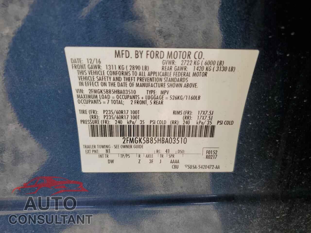 FORD FLEX 2017 - 2FMGK5B85HBA03510