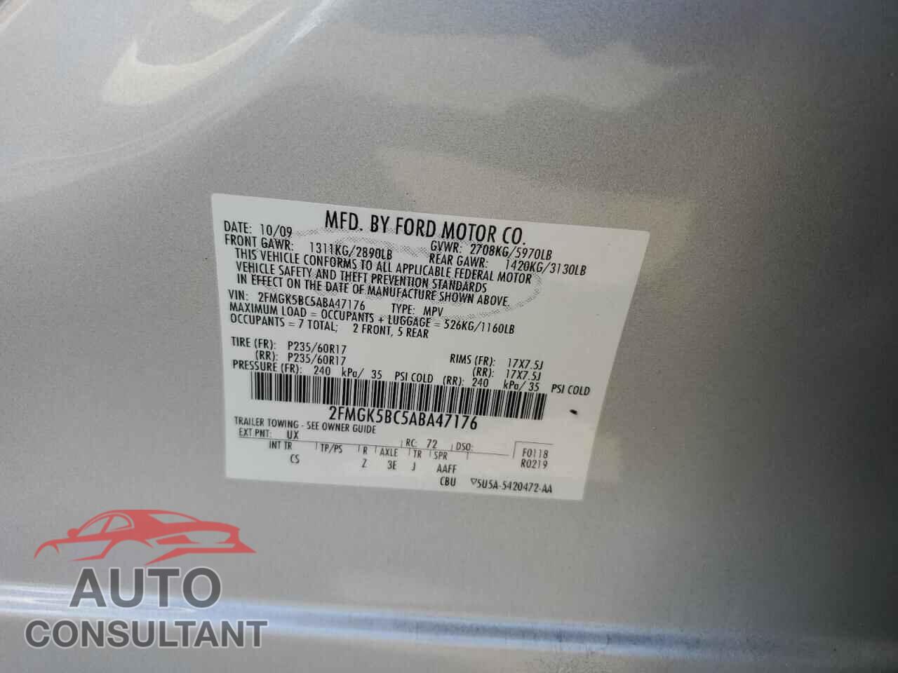 FORD FLEX 2010 - 2FMGK5BC5ABA47176