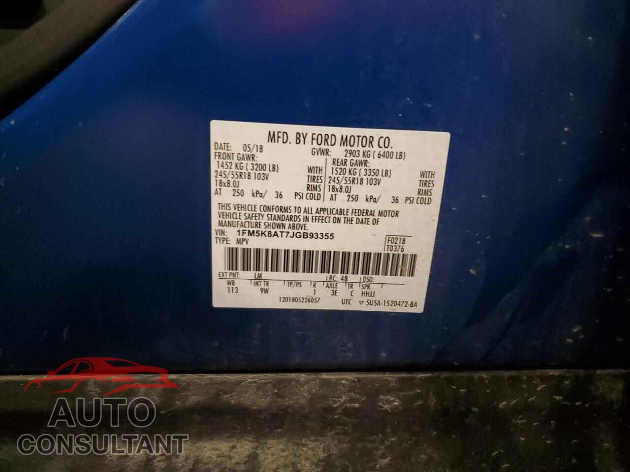 FORD EXPLORER 2018 - 1FM5K8AT7JGB93355
