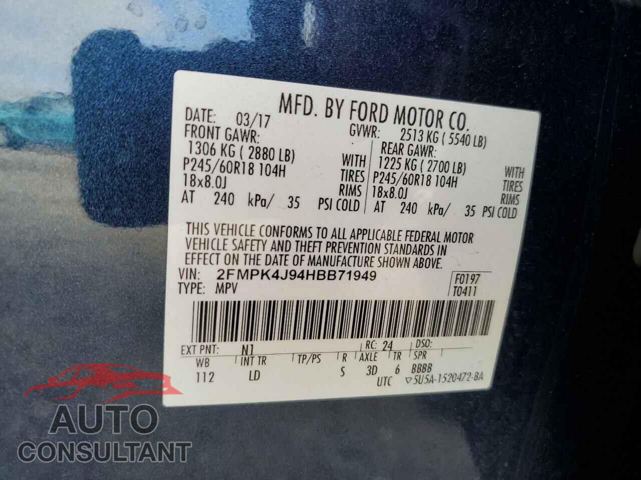 FORD EDGE 2017 - 2FMPK4J94HBB71949