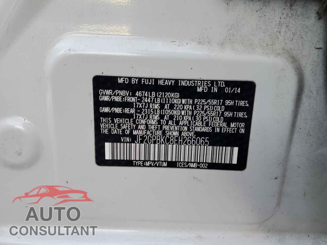 SUBARU XV 2014 - JF2GPBKC8EH266065