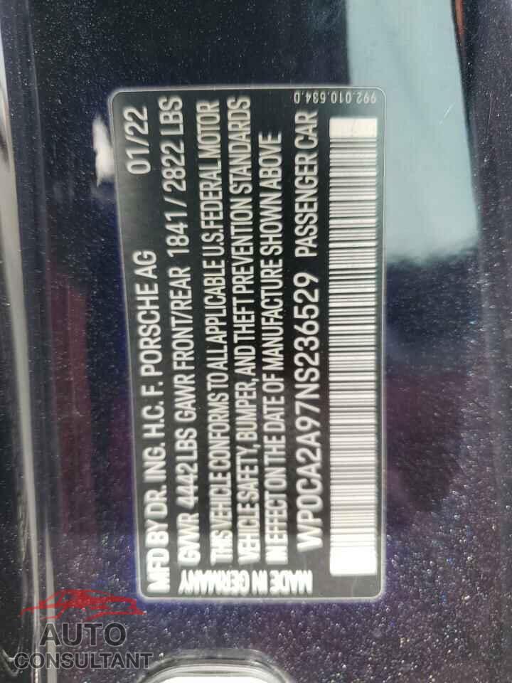 PORSCHE 911 2022 - WP0CA2A97NS236529