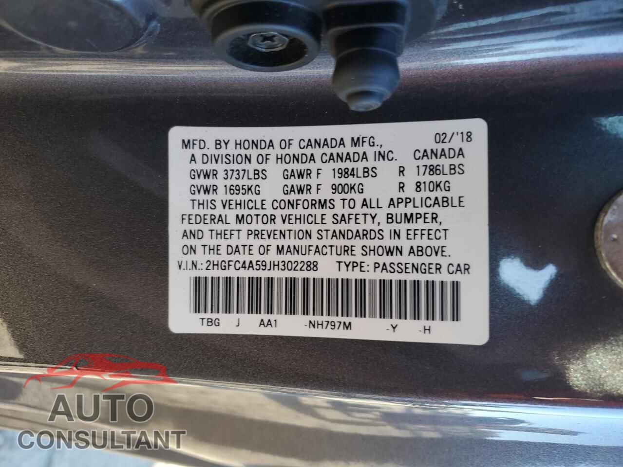 HONDA CIVIC 2018 - 2HGFC4A59JH302288