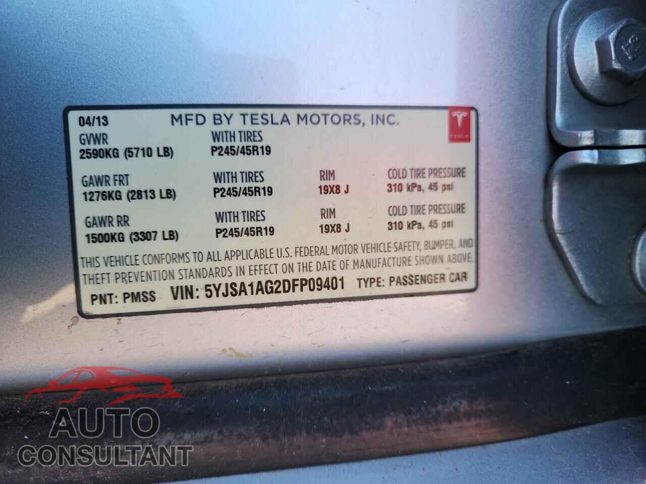 TESLA MODEL S 2013 - 5YJSA1AG2DFP09401