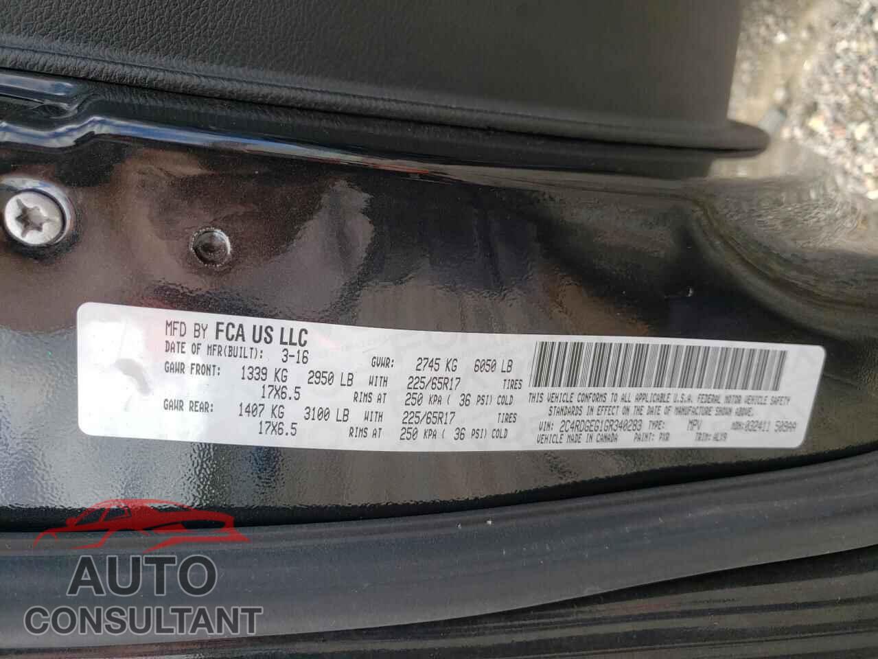 DODGE CARAVAN 2016 - 2C4RDGEG1GR340283