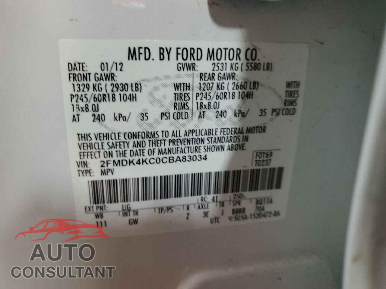 FORD EDGE 2012 - 2FMDK4KC0CBA83034