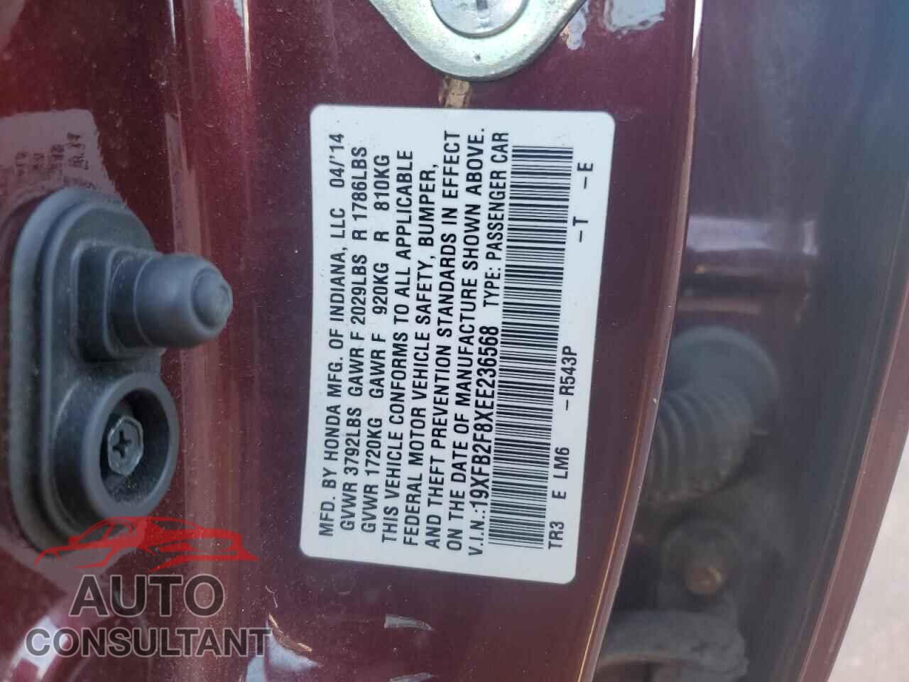 HONDA CIVIC 2014 - 19XFB2F8XEE236568