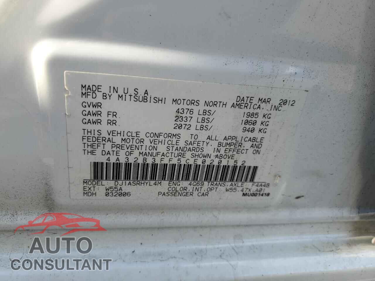 MITSUBISHI GALANT 2012 - 4A32B3FF5CE020152