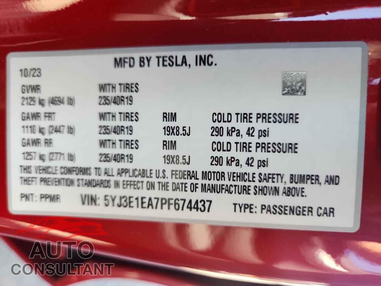 TESLA MODEL 3 2023 - 5YJ3E1EA7PF674437